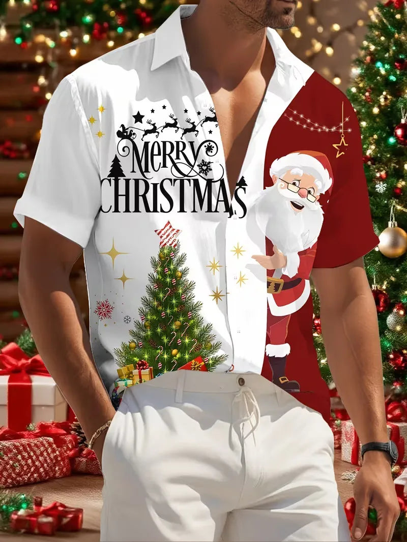 Men’s Christmas Hawaiian Shirt Santa Print | Short Sleeve