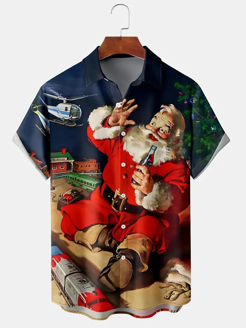 Men’s Christmas Hawaiian Shirt with Santa Print | Short Sleeve