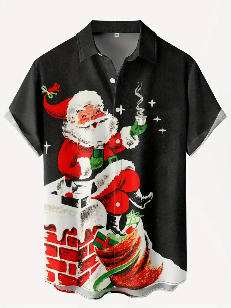Men’s Christmas Hawaiian Shirt with Santa Print | Short Sleeve