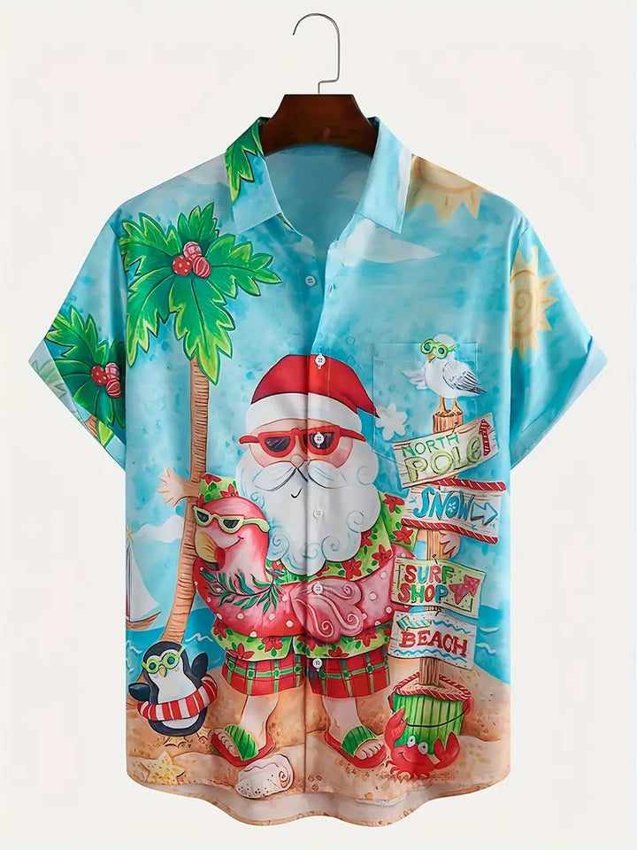 Men’s Christmas Hawaiian Shirt with Santa Print | Short Sleeve