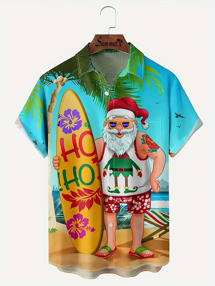 Men’s Christmas Hawaiian Shirt with Santa Print | Short Sleeve