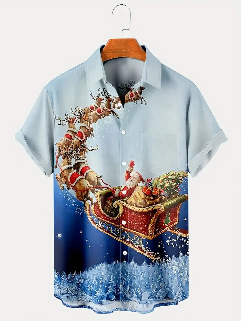 Men’s Christmas Hawaiian Shirt with Santa Print | Short Sleeve