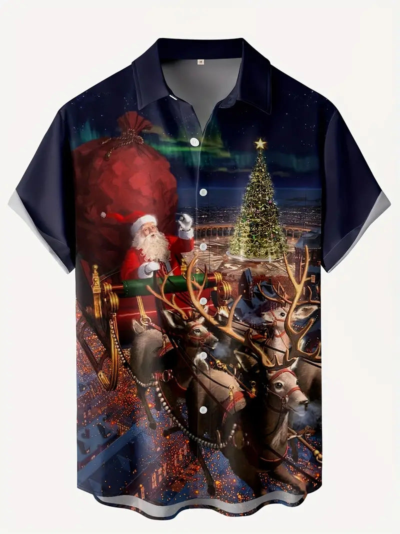 Men’s Christmas Hawaiian Shirt with Santa Print | Short Sleeve
