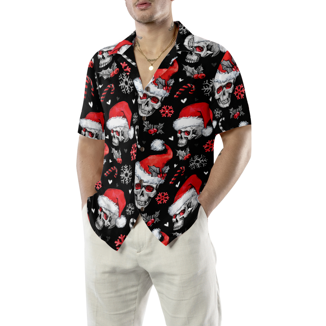 Men’s Christmas Hawaiian Shirt with Skull Print | Short Sleeve
