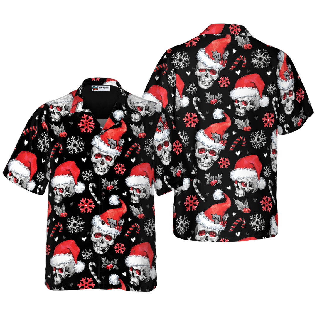 Men’s Christmas Hawaiian Shirt with Skull Print | Short Sleeve