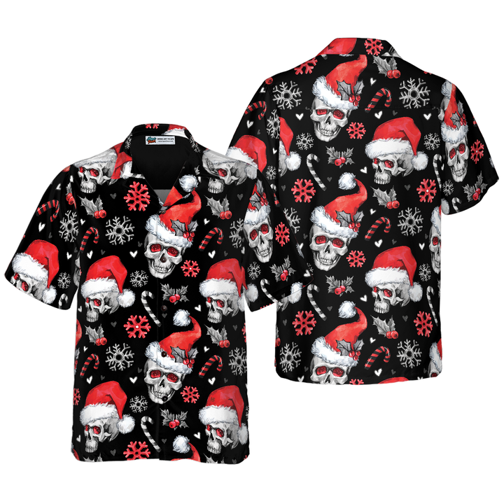 Men’s Christmas Hawaiian Shirt with Skull Print | Short Sleeve