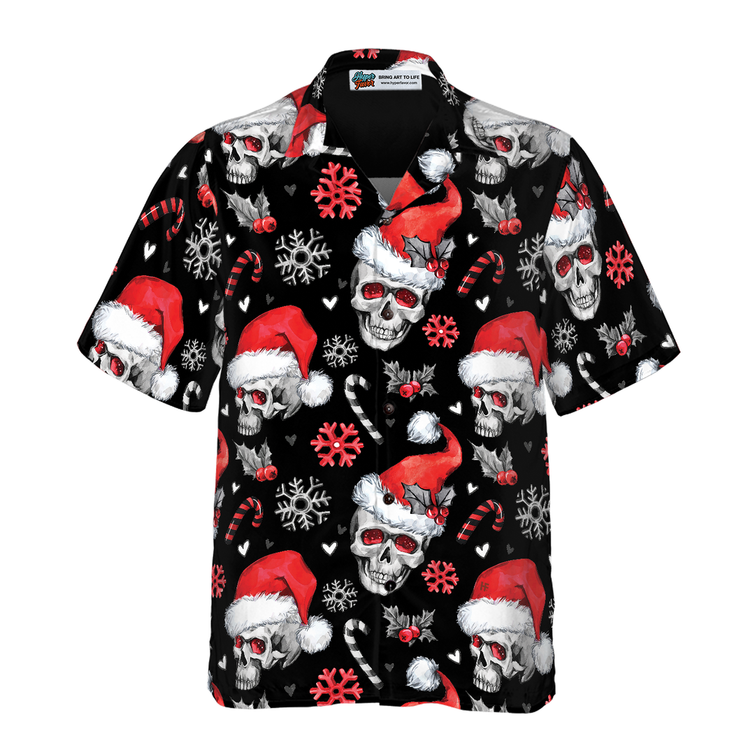 Men’s Christmas Hawaiian Shirt with Skull Print | Short Sleeve