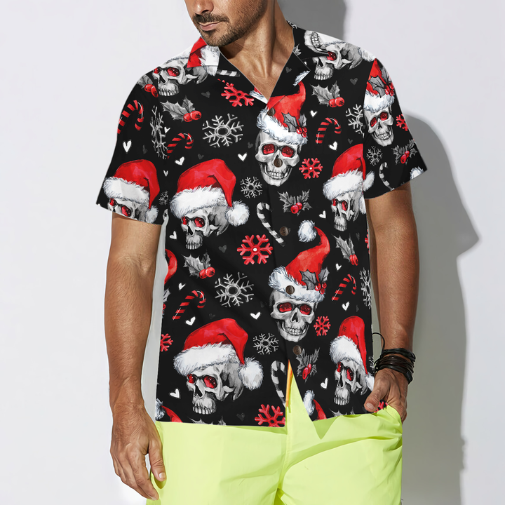 Men’s Christmas Hawaiian Shirt with Skull Print | Short Sleeve