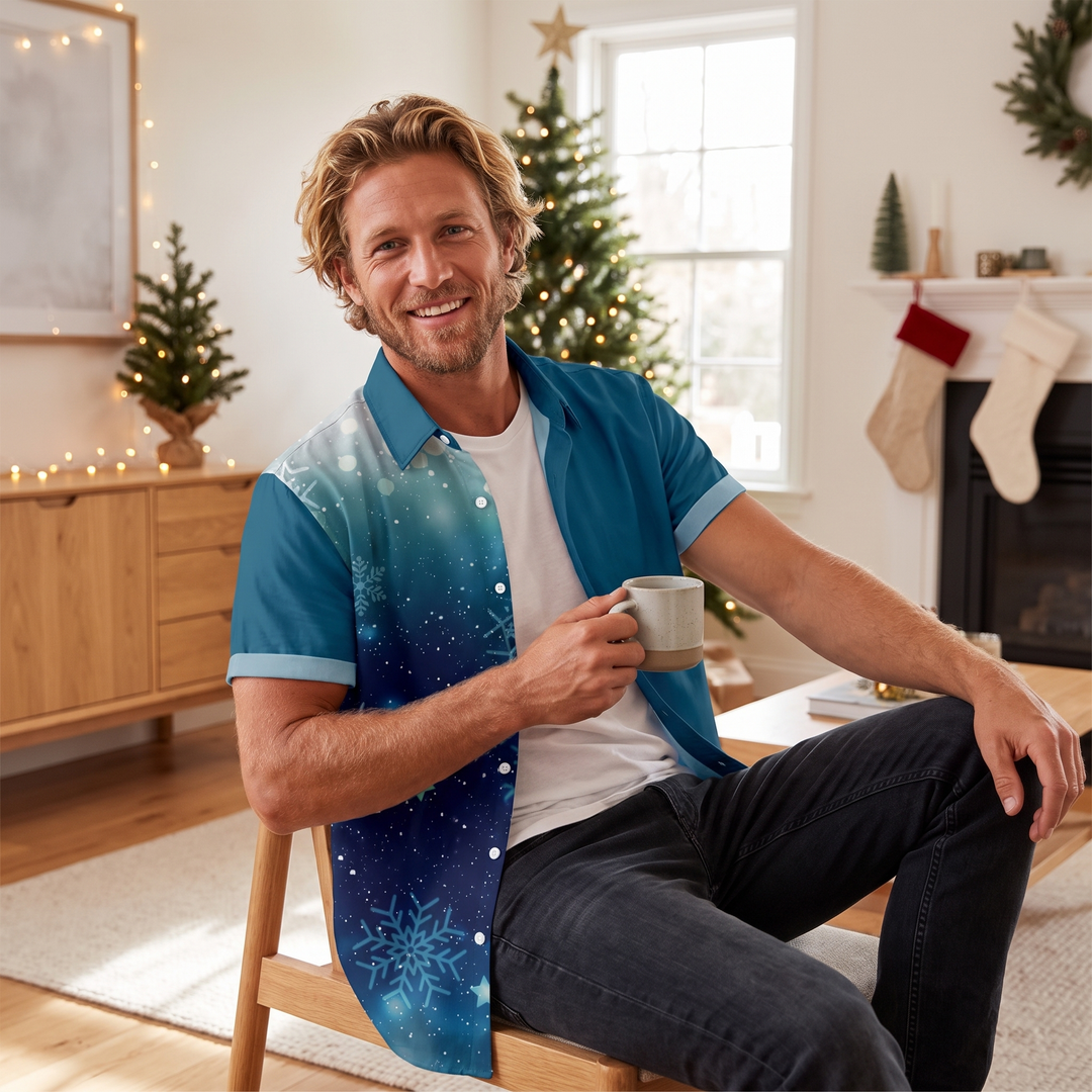 Men’s Christmas Hawaiian with Shirt Snowflake Print | Short Sleeve