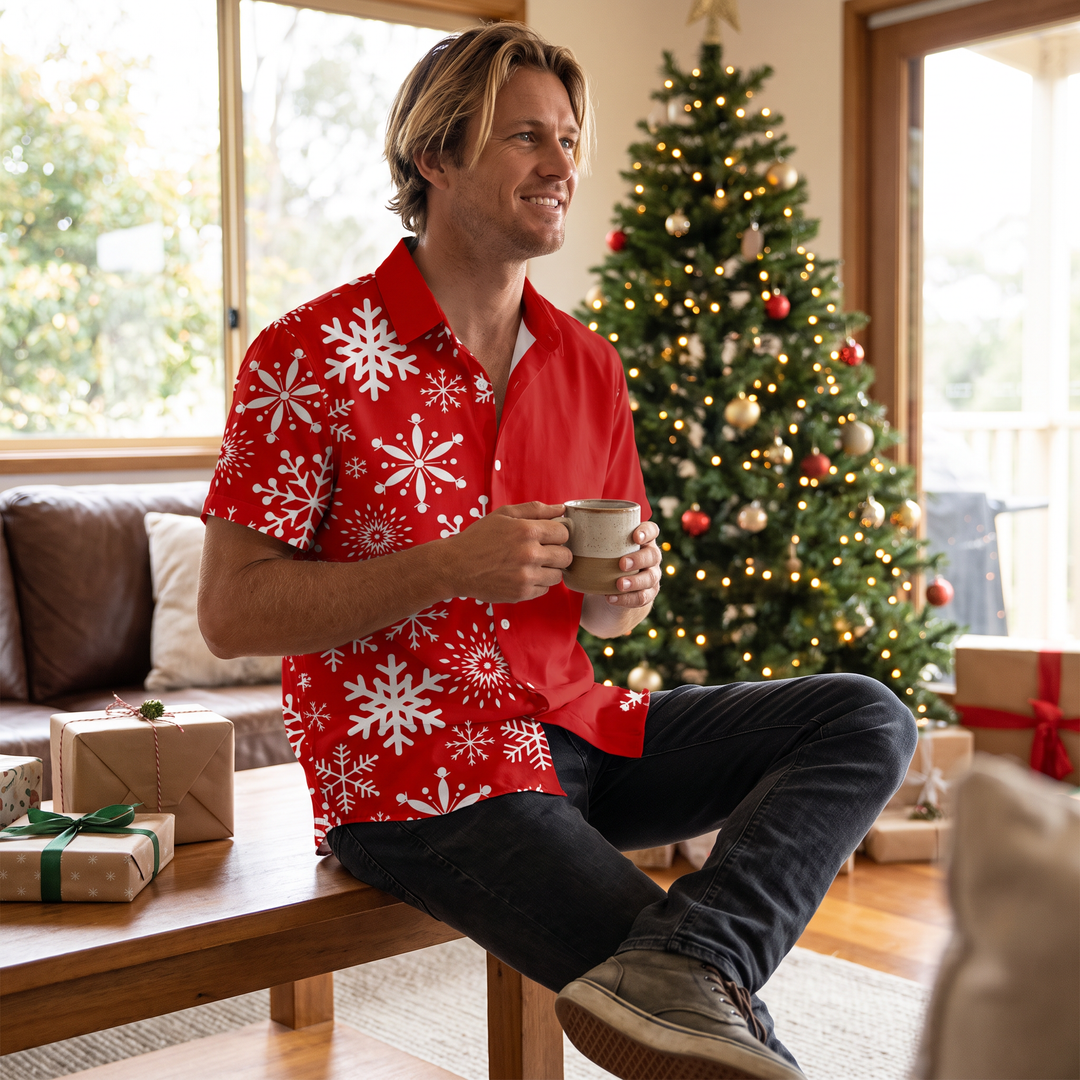 Men’s Christmas Hawaiian with Shirt Snowflake Print | Short Sleeve