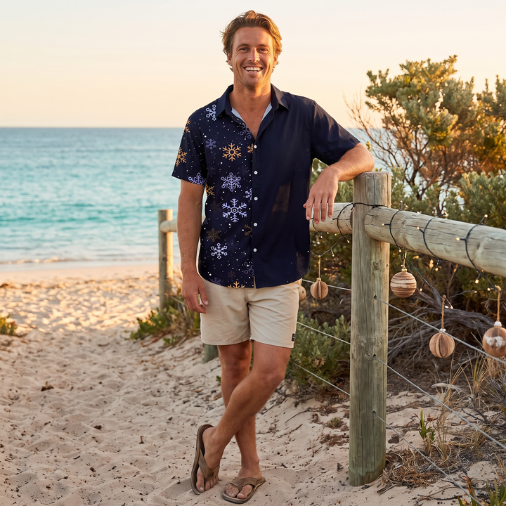 Men’s Christmas Hawaiian with Shirt Snowflake Print | Short Sleeve