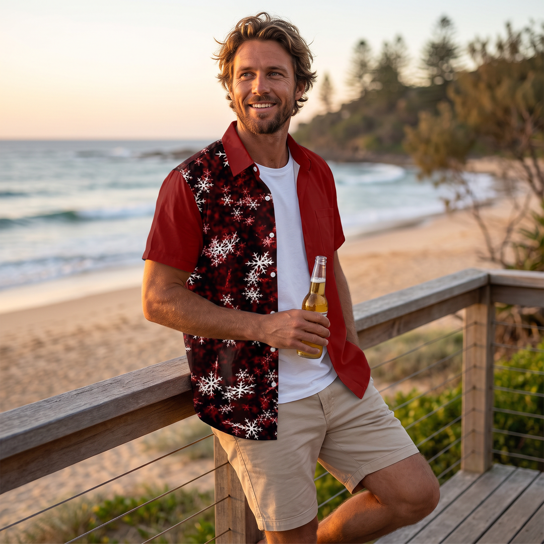 Men’s Christmas Hawaiian with Shirt Snowflake Print | Short Sleeve