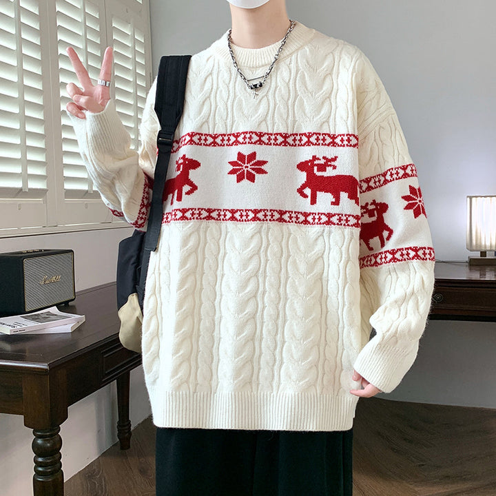 Men's Christmas Jumper with Reindeer Pattern | Cable Texture