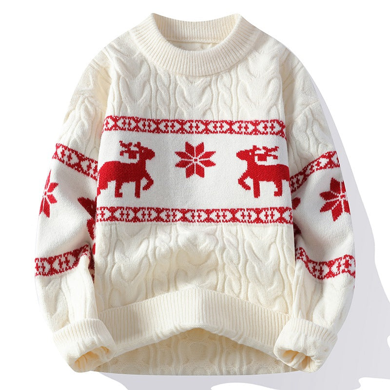 Men's Christmas Jumper with Reindeer Pattern | Cable Texture