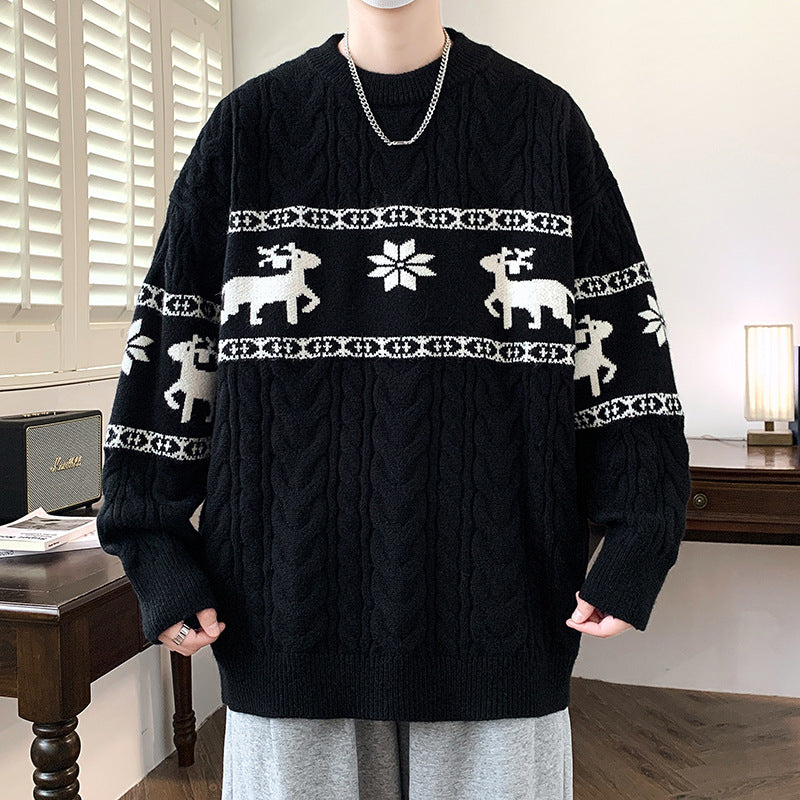 Men's Christmas Jumper with Reindeer Pattern | Cable Texture