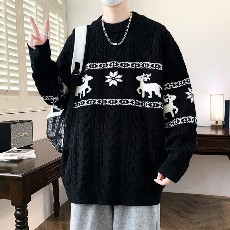 Men's Christmas Jumper with Reindeer Pattern | Cable Texture