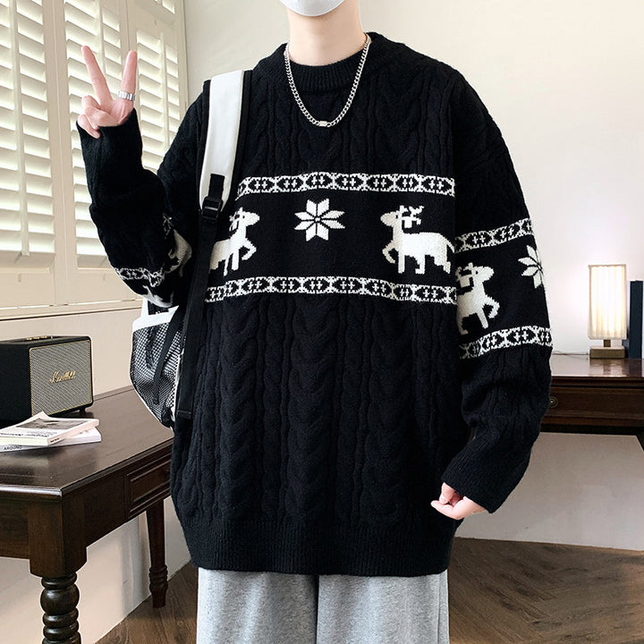 Men's Christmas Jumper with Reindeer Pattern | Cable Texture