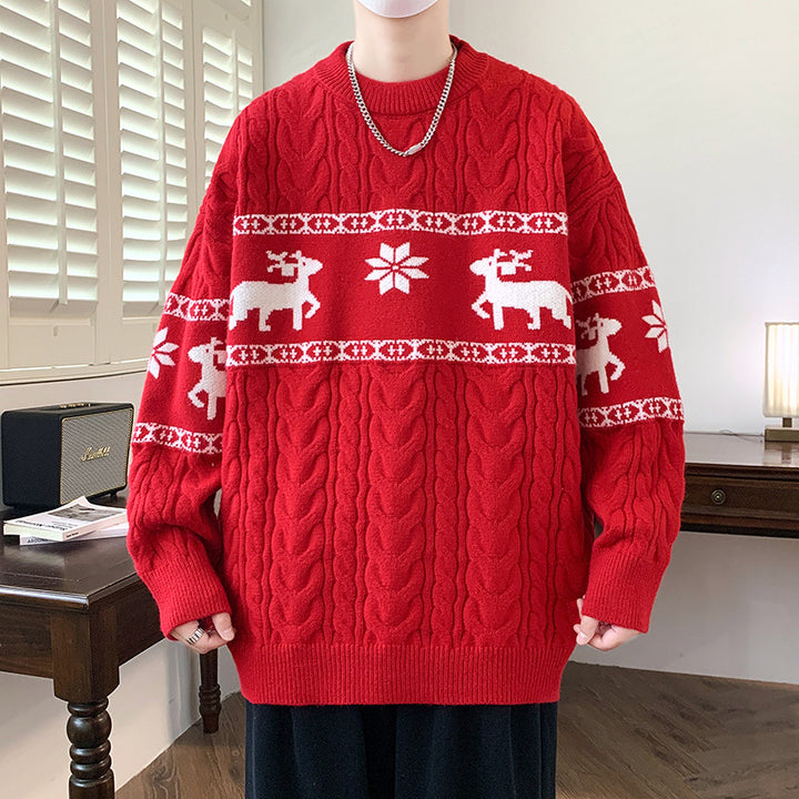Men's Christmas Jumper with Reindeer Pattern | Cable Texture