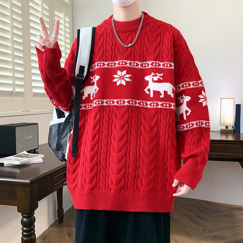 Men's Christmas Jumper with Reindeer Pattern | Cable Texture