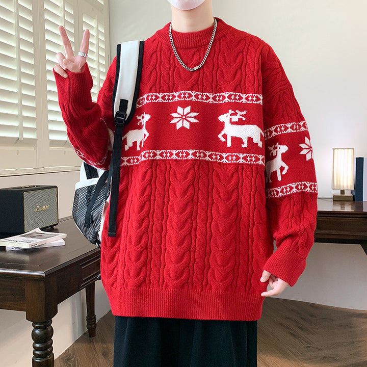 Men's Christmas Jumper with Reindeer Pattern | Cable Texture