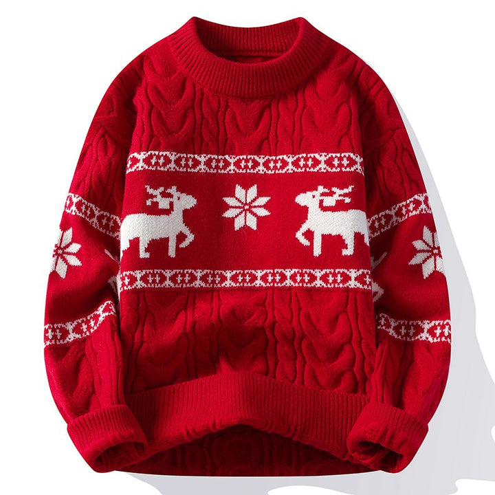 Men's Christmas Jumper with Reindeer Pattern | Cable Texture