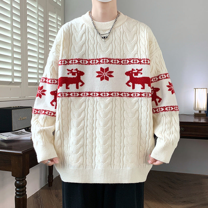 Men's Christmas Jumper with Reindeer Pattern | Cable Texture