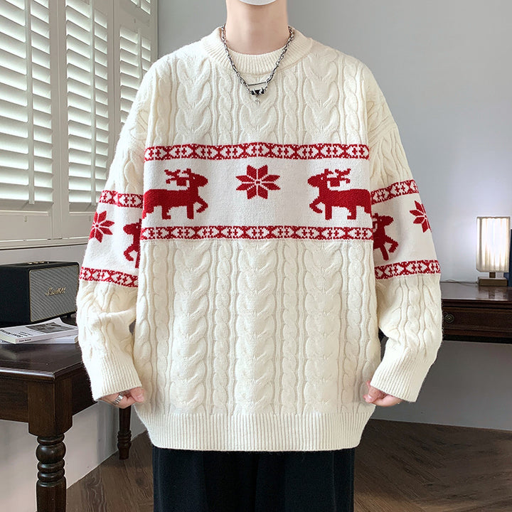 Men's Christmas Jumper with Reindeer Pattern | Cable Texture