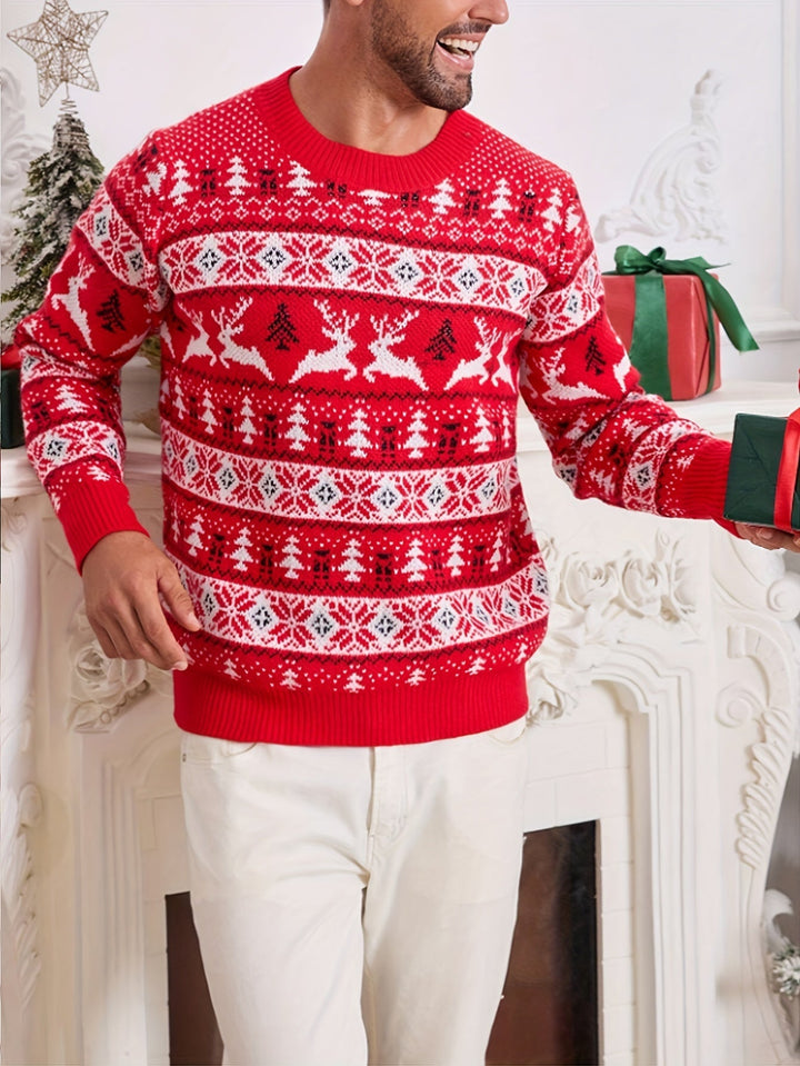 Men's Christmas Jumper with Reindeer Pattern | Crew Neck