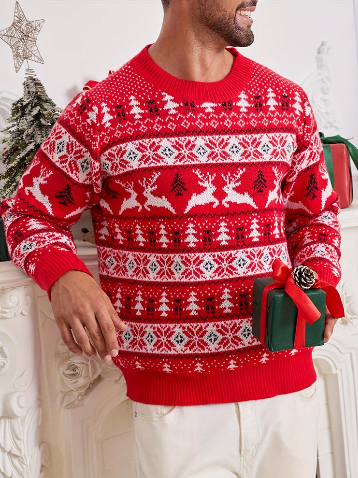 Men's Christmas Jumper with Reindeer Pattern | Crew Neck