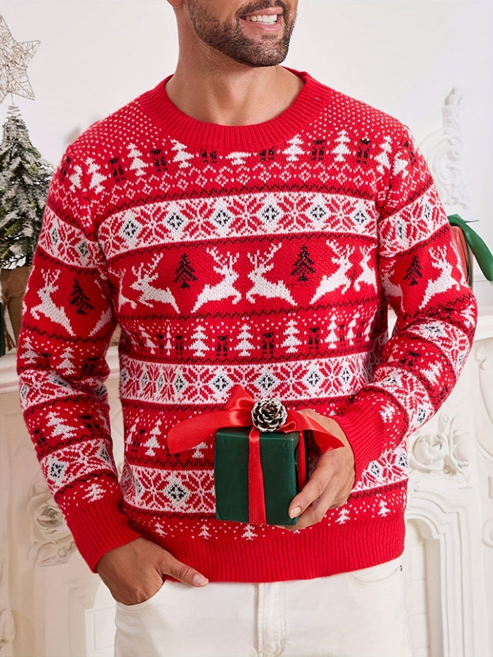 Men's Christmas Jumper with Reindeer Pattern | Crew Neck