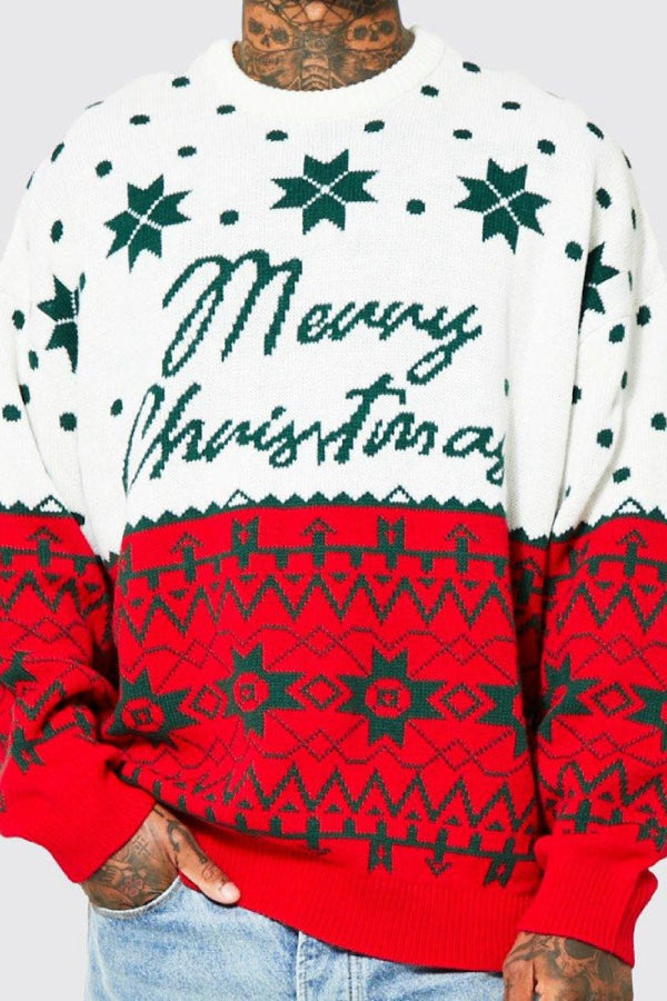 Men’s Christmas Jumper with Snowflake Pattern | Crew Neck