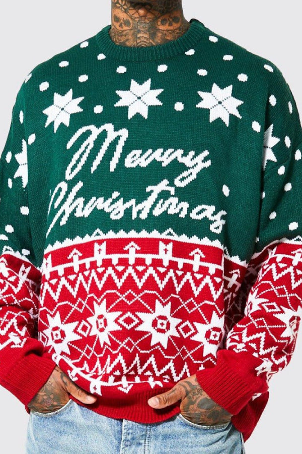 Men’s Christmas Jumper with Snowflake Pattern | Crew Neck