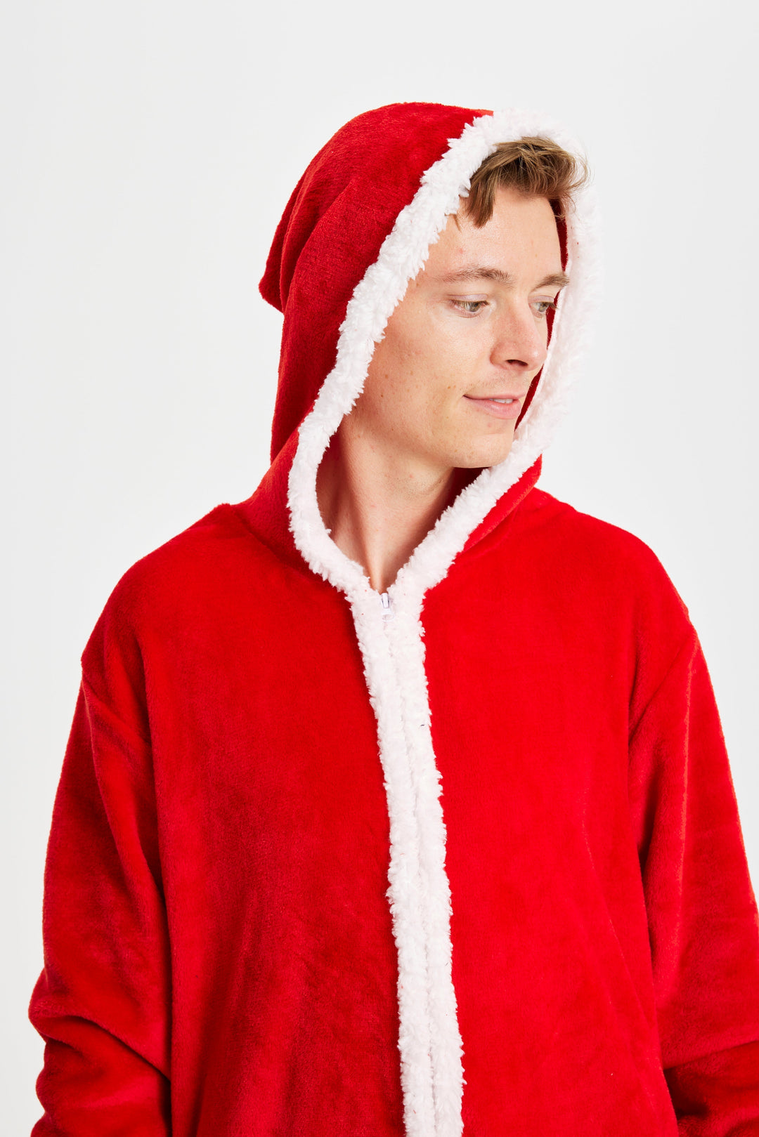 Men’s Christmas Outfit Santa Onesie with Hood | Belted Design