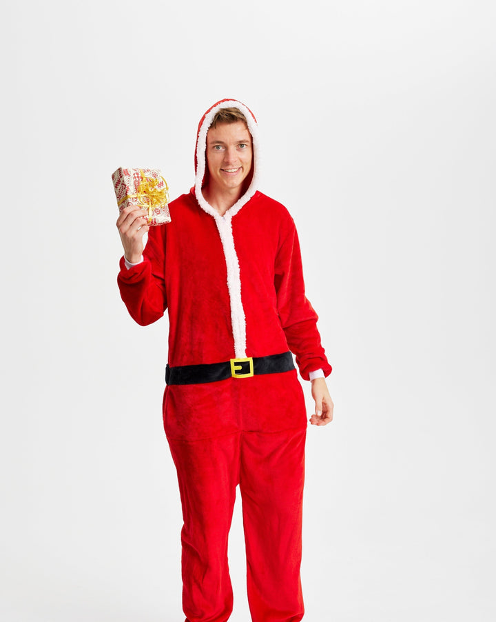 Men’s Christmas Outfit Santa Onesie with Hood | Belted Design
