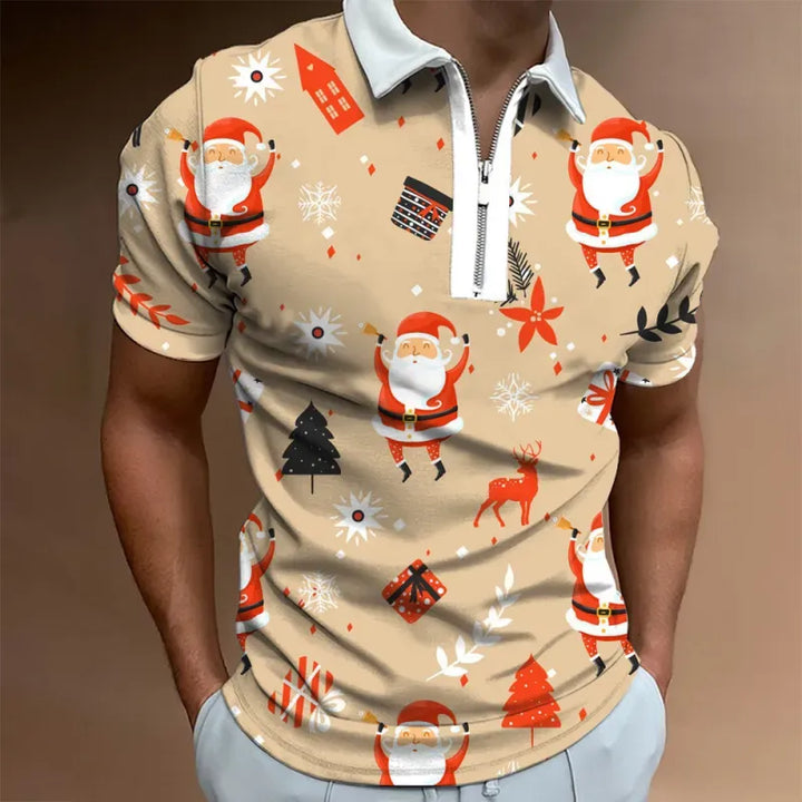 Men’s Christmas Polo Shirt with Santa Graphic | Zip Collar