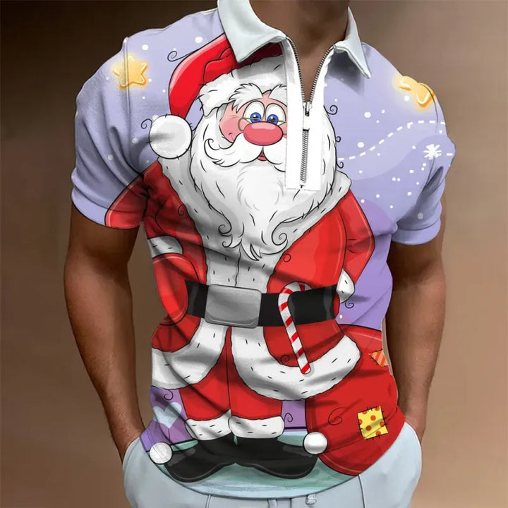 Men’s Christmas Polo Shirt with Santa Graphic | Zip Collar