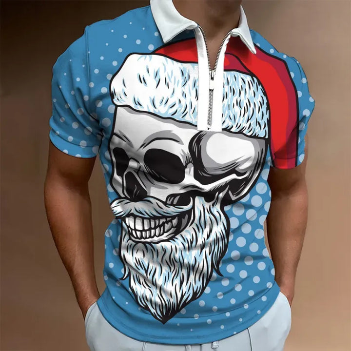 Men’s Christmas Polo Shirt with Santa Graphic | Zip Collar