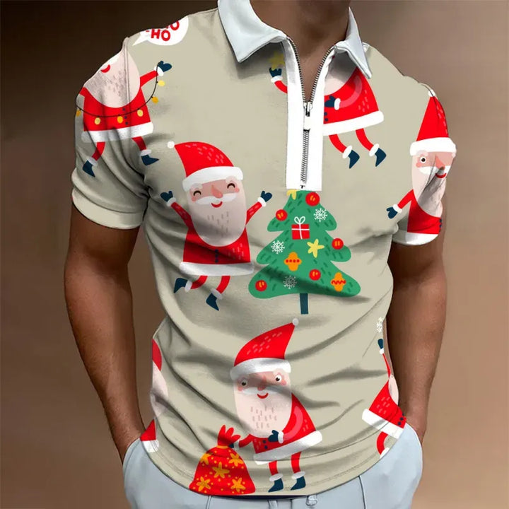 Men’s Christmas Polo Shirt with Santa Graphic | Zip Collar