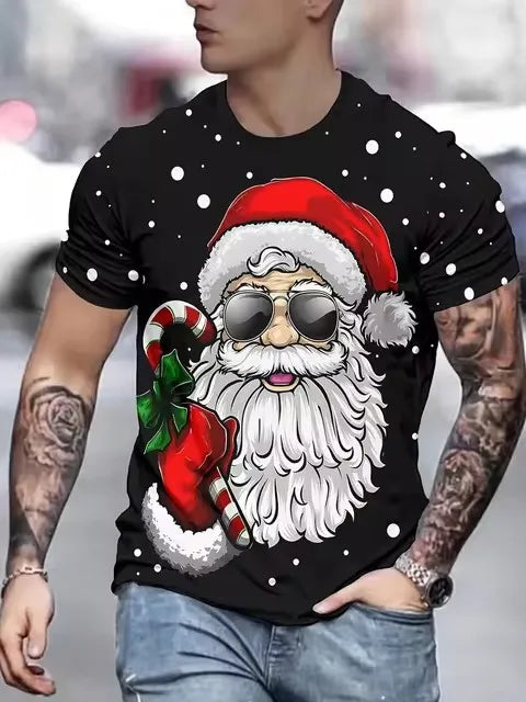 Men’s Christmas Tees Funny Santa Claus Print | Crew Neck