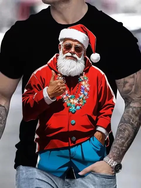 Men’s Christmas Tees Funny Santa Claus Print | Crew Neck