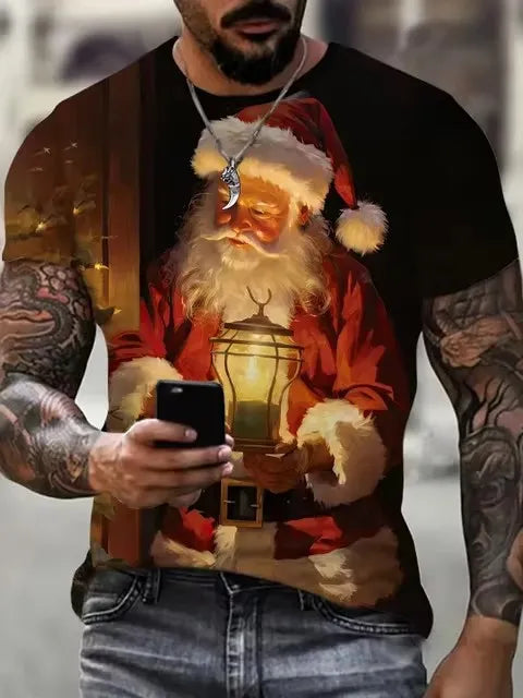 Men’s Christmas Tees Funny Santa Claus Print | Crew Neck