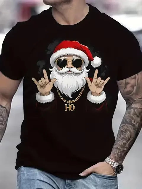 Men’s Christmas Tees Funny Santa Claus Print | Crew Neck