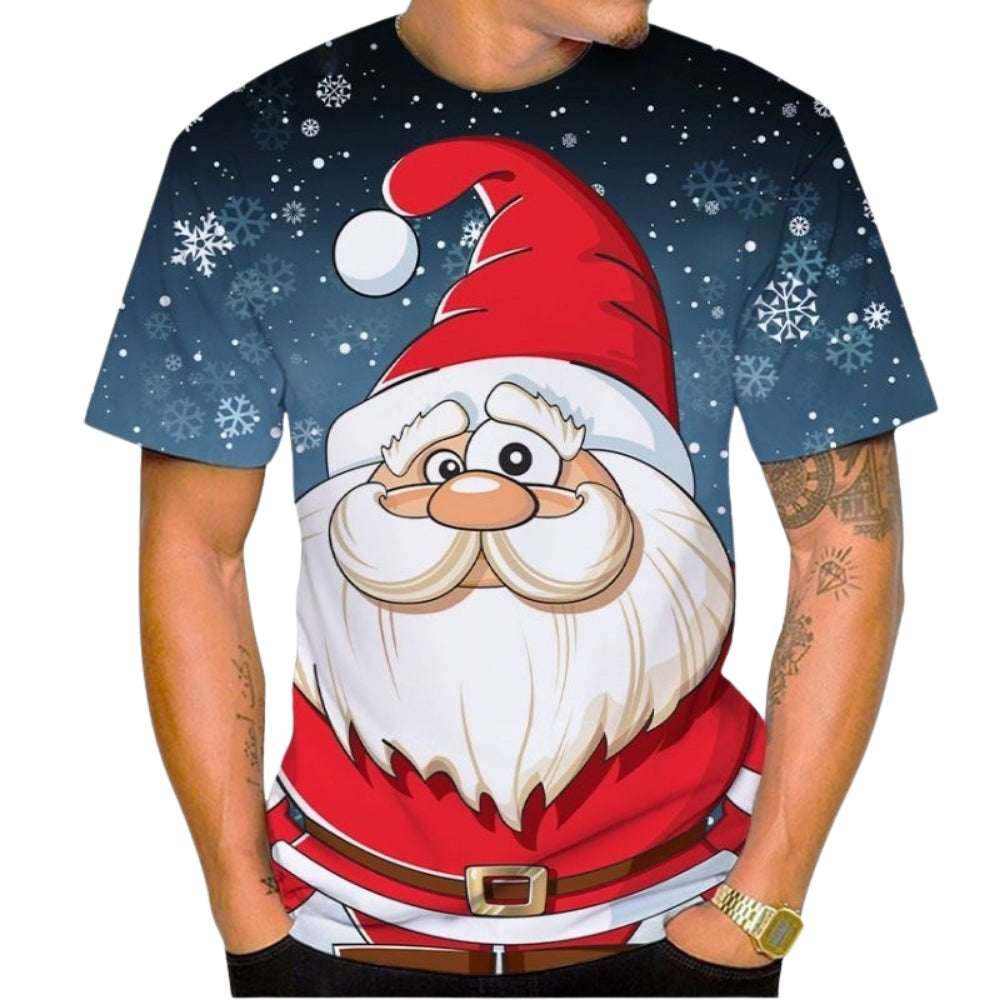 Men’s Christmas Tees with Cartoon Santa Graphic | Crew Neck