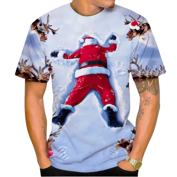 Men’s Christmas Tees with Cartoon Santa Graphic | Crew Neck