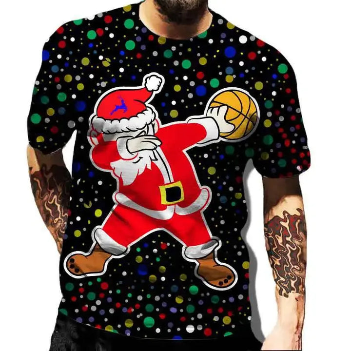 Men’s Christmas Tees with Cartoon Santa Graphic | Crew Neck