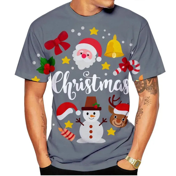 Men’s Christmas Tees with Cartoon Santa Graphic | Crew Neck