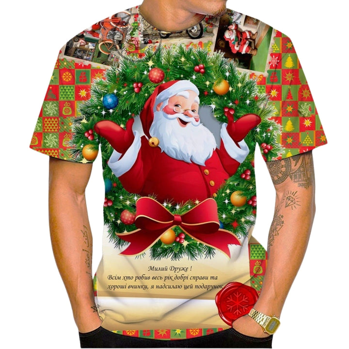 Men’s Christmas Tees with Cartoon Santa Graphic | Crew Neck