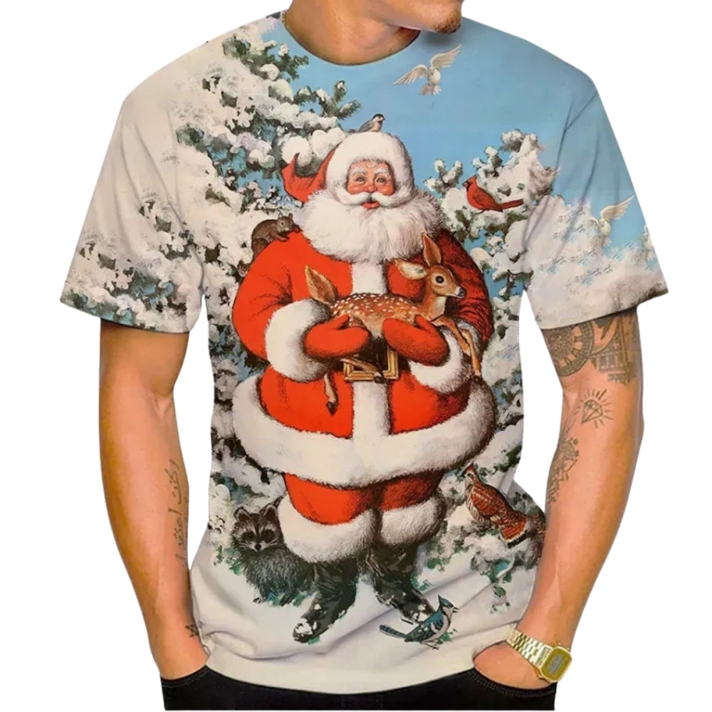 Men’s Christmas Tees with Cartoon Santa Graphic | Crew Neck