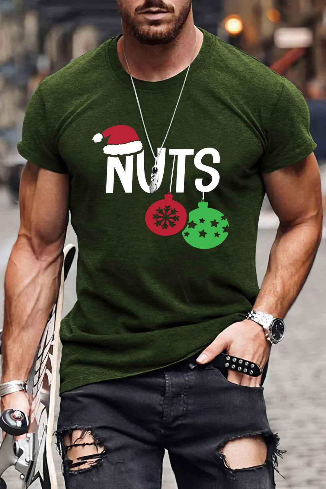 Men’s Christmas Tees with Funny Slogan Graphic | Crew Neck