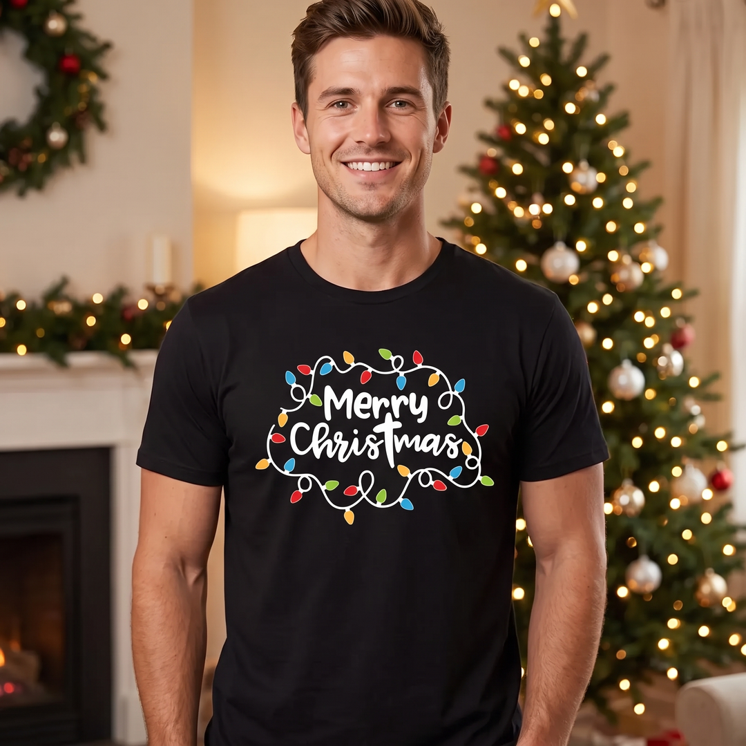 Men’s Christmas Tees with Lights Graphic | Short Sleeve